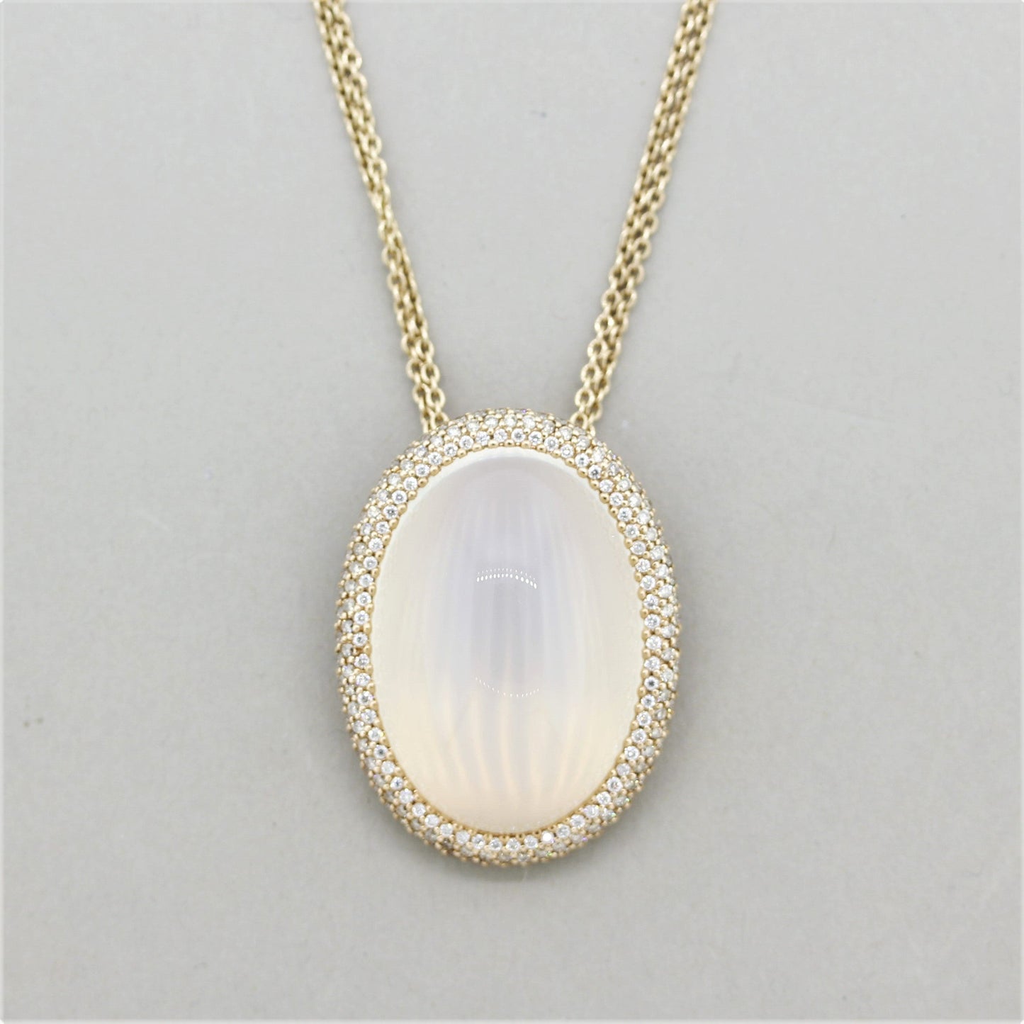 Large Moonstone Diamond Gold Pendant