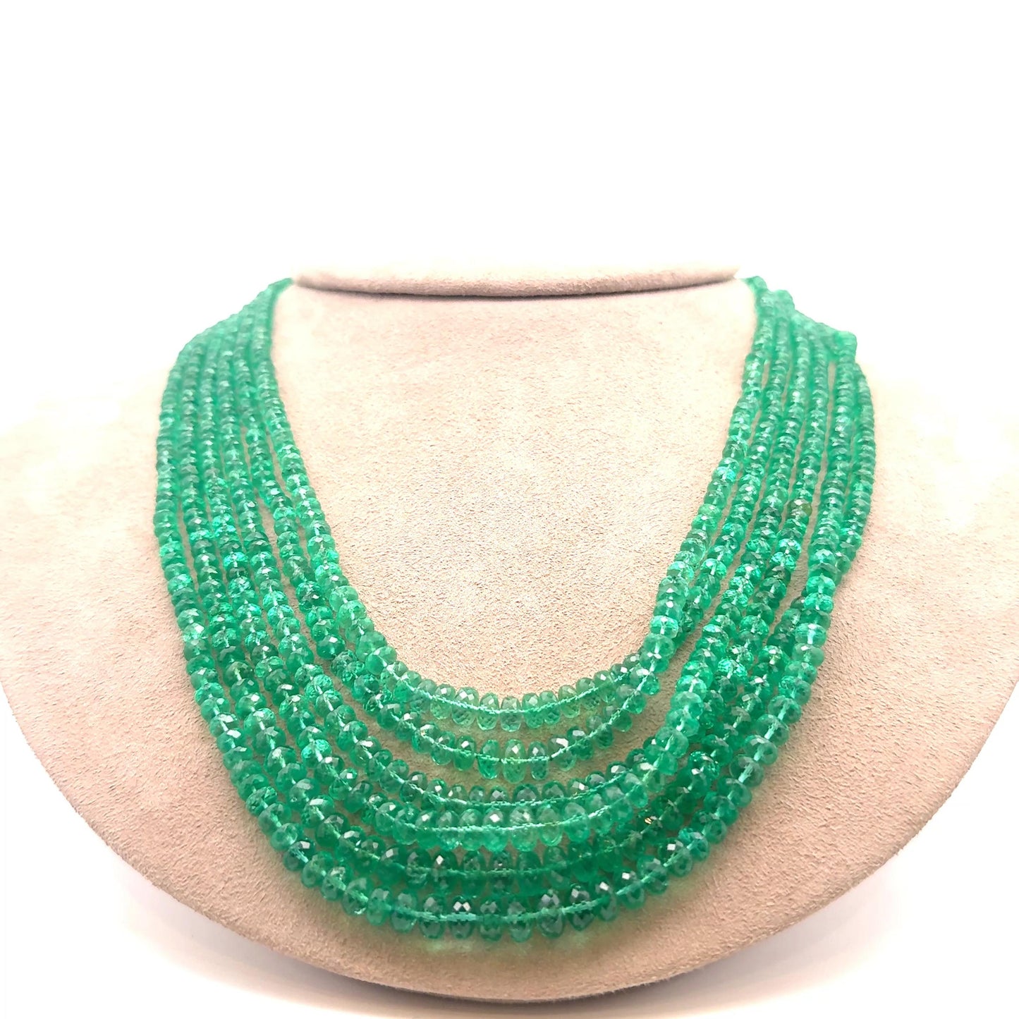 David Webb Emerald Diamond Multi-Strand Beads Necklace