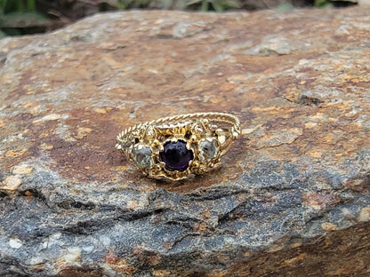 15ct gold chrysolite & amethyst estate Georgian ring