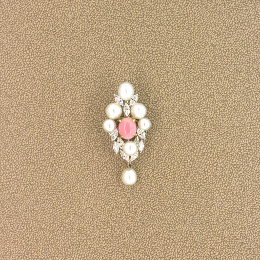 Conch Pearl Diamond Platinum Drop Pendant