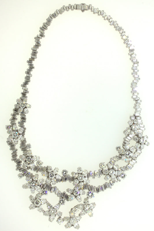 Mid-Century 84 Carat Diamond Cluster Platinum Bib Necklace