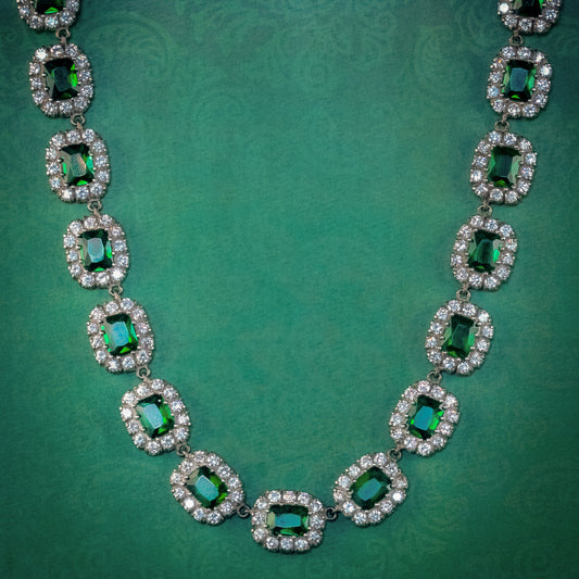 Antique Victorian Green Paste Riviere Necklace Silver Circa 1900