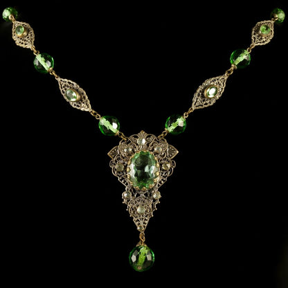 Antique Victorian Green Paste Necklace Filigree 1900