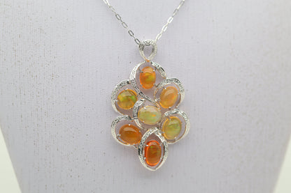 Mexican Fire Opal Diamond Gold Pendant