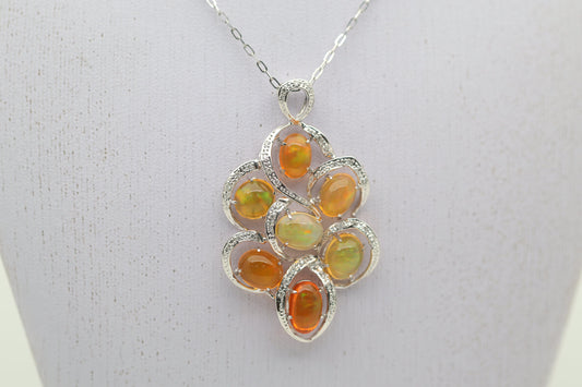 Mexican Fire Opal Diamond Gold Pendant