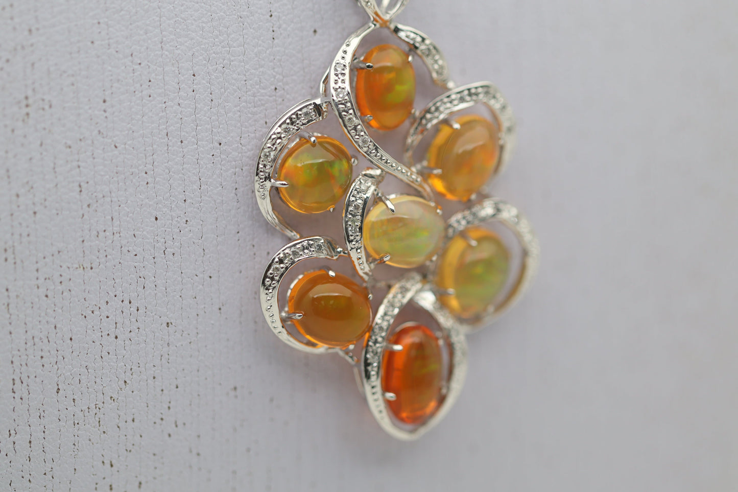 Mexican Fire Opal Diamond Gold Pendant