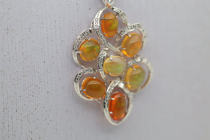 Mexican Fire Opal Diamond Gold Pendant