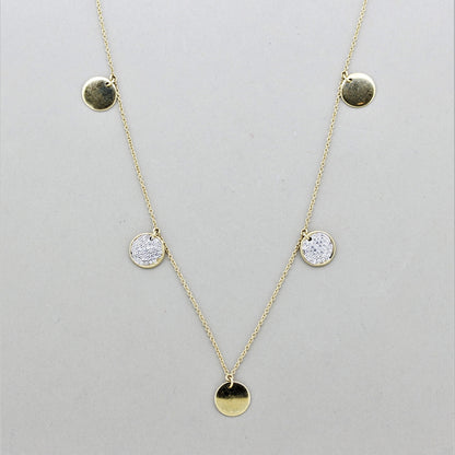 Long Diamond Gold Disk Necklace, 28 inches