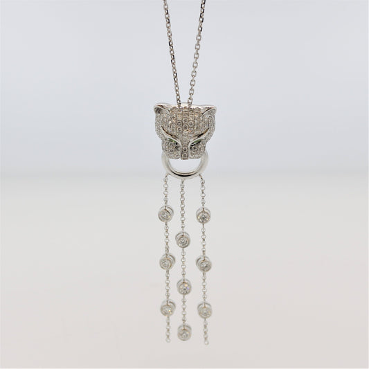 Diamond Tsavorite Gold Panther Tassel Pendant