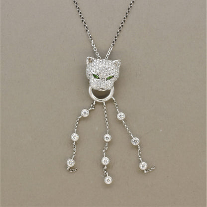 Diamond Tsavorite Gold Panther Tassel Pendant