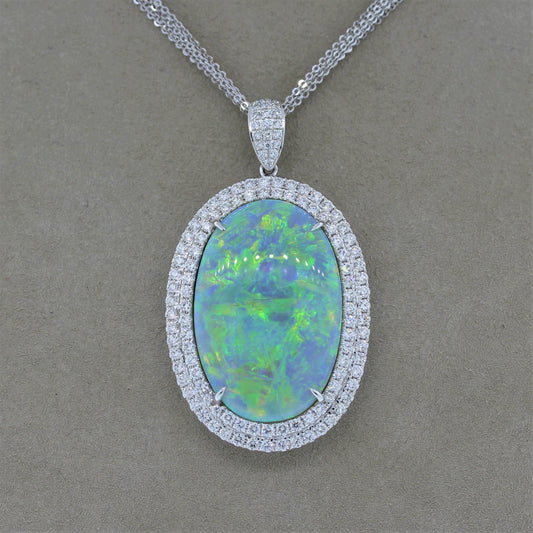 Magnificent Australian Opal Diamond Gold Pendant