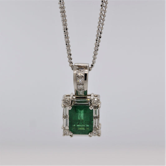 Emerald Diamond Gold Frame Pendant