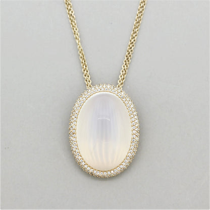 Large Moonstone Diamond Gold Pendant