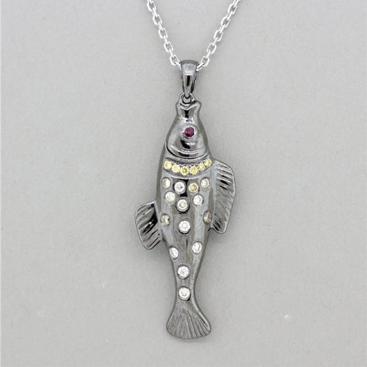 Diamond Ruby Gold Fish Pendant