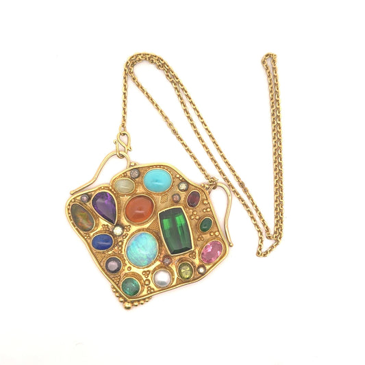 Luna Felix MultiColored Gemstone 22k Yellow Gold Pendant Necklace