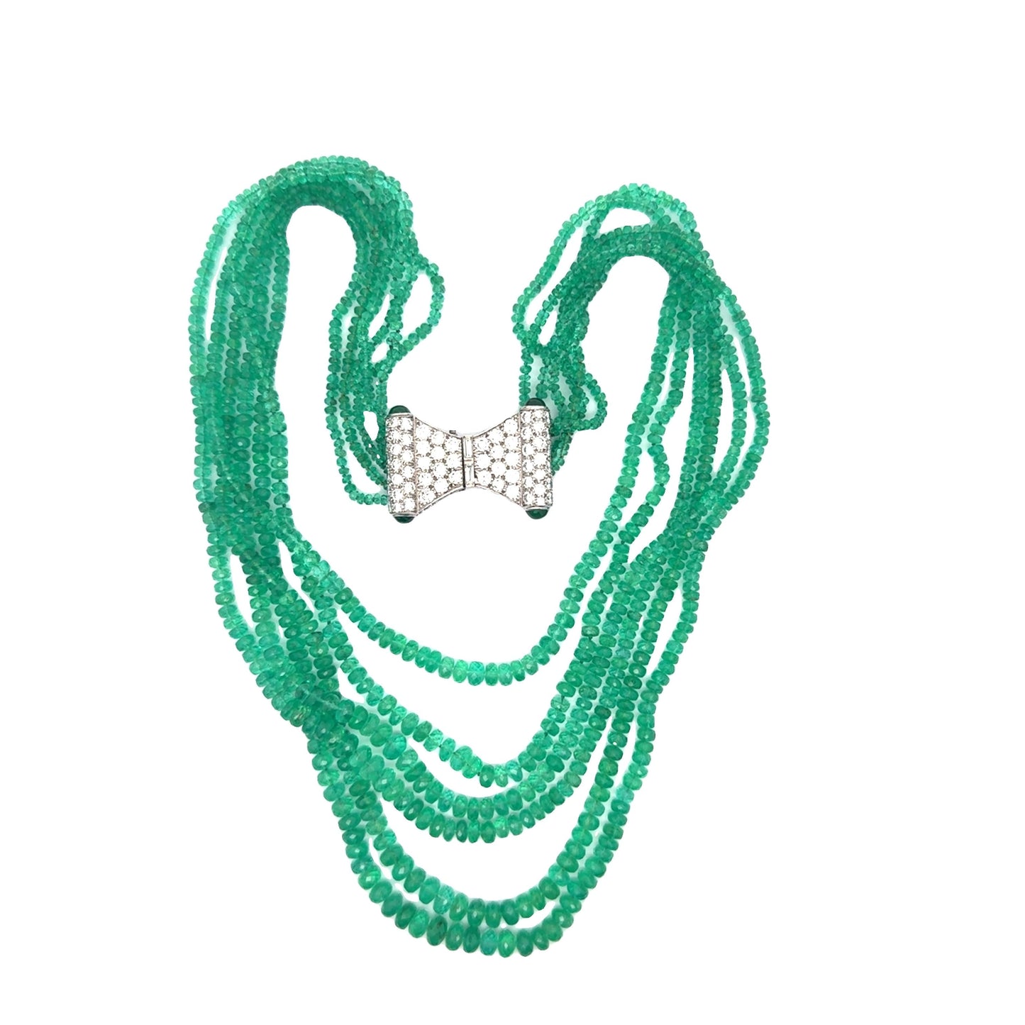 David Webb Emerald Diamond Multi-Strand Beads Necklace
