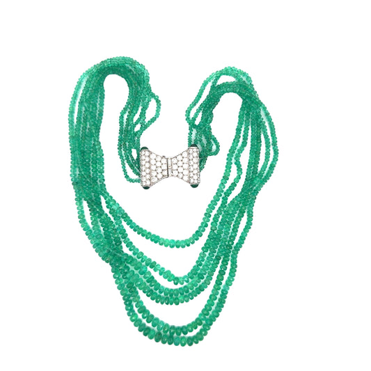 David Webb Emerald Diamond Multi-Strand Beads Necklace
